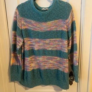Soft Surroundings Teal and Pastel Striped Sweater